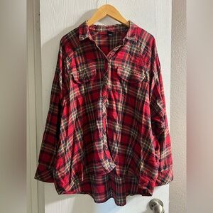 Wild Fable Plaid Flannel Button Down Shirt Plus Red Long Sleeves Casual Sz XXL